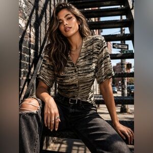 Vintage 90s CHAUS Tribal Print Chiffon Blouse Size 4